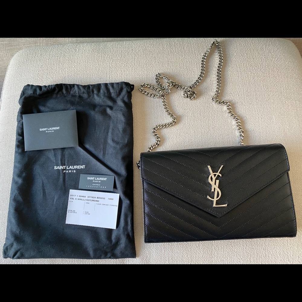 Yves Saint Laurent Black and Silver Crossbody Bag with Iconic Design